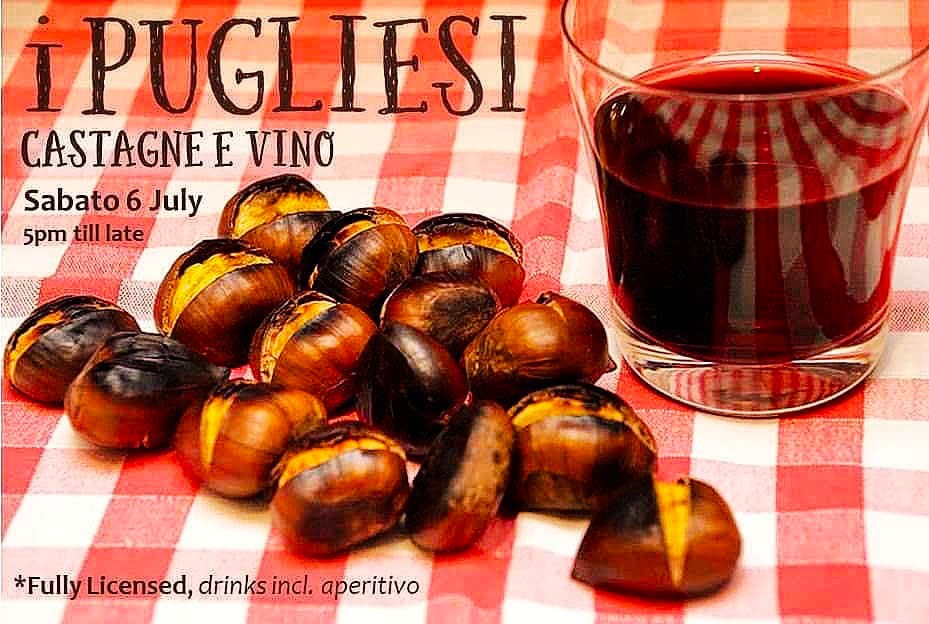 Promotional poster for castagne e vino night at i Pugliesi